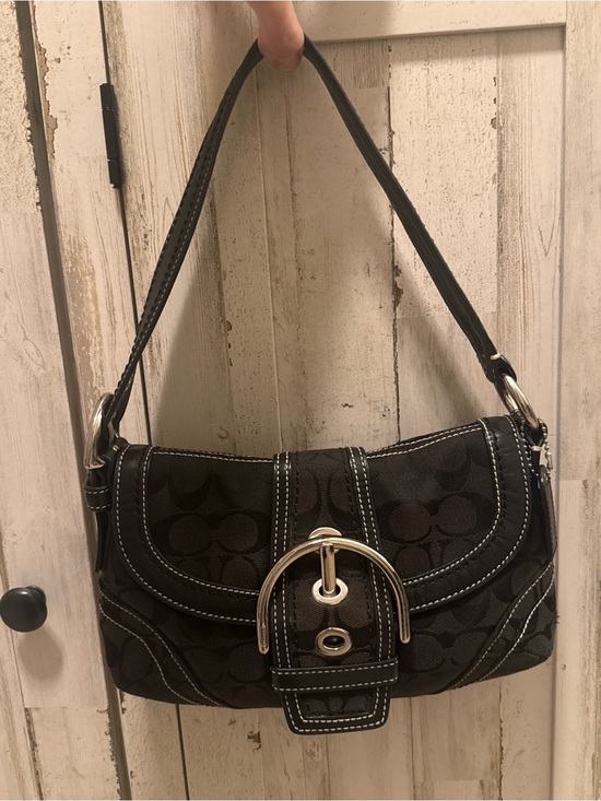 Coach Handbags - Vintage Coach Black Signature Monogram Mini SoHo Flap Shoulder Bag